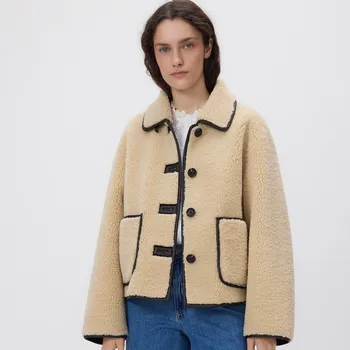 Dámský kabát Reserved - Oboustranná kožíšková bunda - tělová - 738HD-02X - 738HD-02X-XS