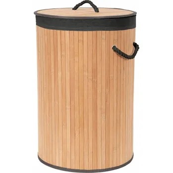 Koš na prádlo Compactor skládací koš na prádlo BAMBOO, 75 L, kulatý, bambus, černá látka