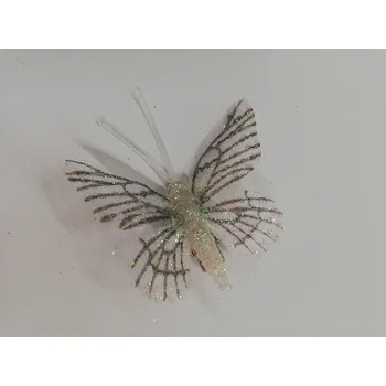 Závěsná dekorace na klip motýl 5cm - bílý třpytkovaný