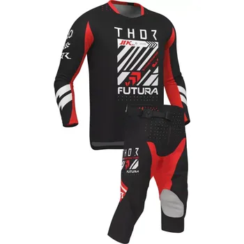 Moto dres A Dětský sportovní motokrosový komplet kalhot a dresu THOR LAUNCHMODE RACEWEAR FUTURA barva černá/červená velikost 26+L (oblečení pro malé závodníky)