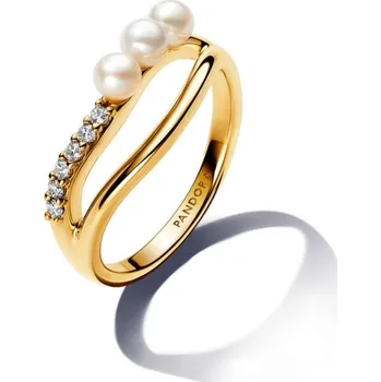 Prsten Pandora Pozlacený prsten s organickým tvarem a pravými perlami Essence Shine 163258C01 60 mm + 2 měsíce na vrácení zboží