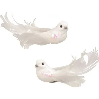 Vánoce Ptáčci na klipu s glitry bílí 8 cm, 2 ks