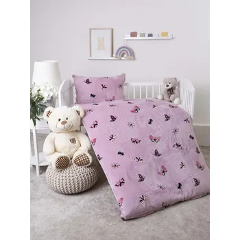 Bytový textil MKLuzkoviny.cz Povlečení mikroplyš do postýlky Exclusive – Motýlci růžové