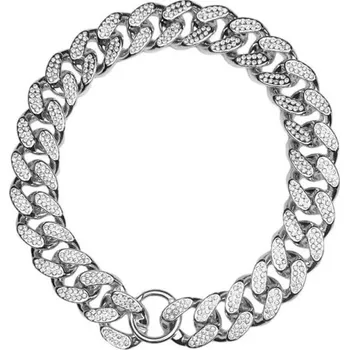 Obojek pro psa Lehký obojek pro psy z ABS plastu s diamantovou intarzií Obvod 30 cm Stylový řetězový design Luxusní vzhled Kovový efekt Odolný doplněk stříbrná