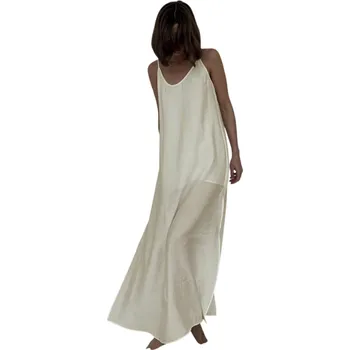 Dámská noční košile Dámská dlouhá noční košile s výstřihem do V Elegantní volná košilka se spodničkou a rozparkem Polyester Nylon Rayon Různé barvy khaki S