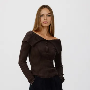 Dámský svetr Reserved - Svetr s ohrnovacím límcem - hnědá - 229GV-88X - 229GV-88X-M