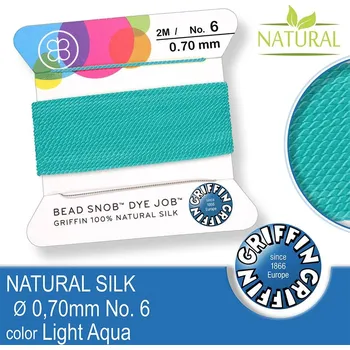 Nit Hedvábná nit s jehlou GRIFFIN síla nitě 0,7mm No.6 délka 2m. Barva Light Aqua.