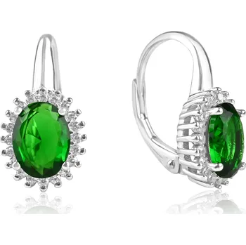 Náušnice Stříbrné náušnice s oválným zeleným zirkonem - Meucci SE420