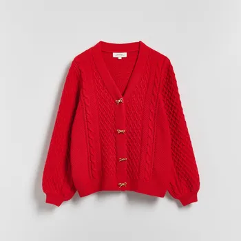 Dámský svetr Reserved - Kardigan s ozdobnými knoflíky - červená - 374HZ-33X - 374HZ-33X-M