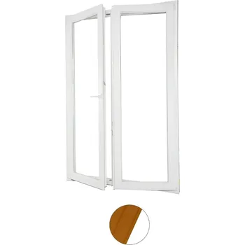 Okno ALUPLAST Plastové dvoukřídlé balkonové dveře dekor/bílé 140x210 Barva: Oregon/bílá, Otvírání: Levé, Zasklení: Dvojsklo Ug= 1,1