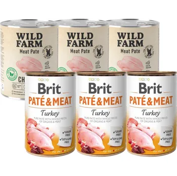Pro psa BRIT PATE & MEAT TURKEY 3x800g + WILD FARM Pate Chicken 3x800g