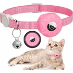 Reflexní kočičí obojek s držákem pro AirTag Bezpečnostní obojek s rolničkou Nastavitelný obojek proti ztrátě domácích mazlíčků růžová