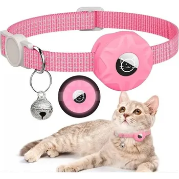tréninková pomůcka pro psa Reflexní kočičí obojek s držákem pro AirTag Bezpečnostní obojek s rolničkou Nastavitelný obojek proti ztrátě domácích mazlíčků růžová