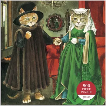 Puzzle GALISON Čtvercové Meowsterpiece: Arnolfiniho manželství 500 dílků