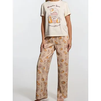 Dámské pyžamo Sinsay - Dvoudílné bavlněné pyžamo - krémová - 164FM-01X - 164FM-01X-XS