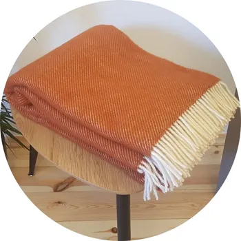 deka Vlněná deka se střapci – 100% vlna, 500 g/m2, oranžová 160 x 200 cm