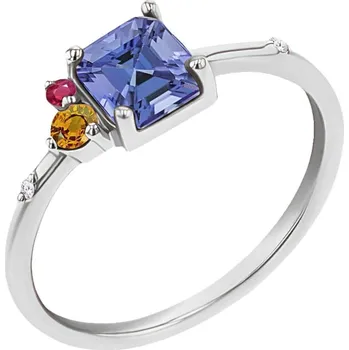 Prsten Cluster prsten s asscher tanzanitem, padparadscha safírem, rubínem a diamantem Kenny