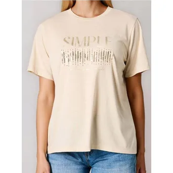 Dámské tričko Sinsay - Tričko s lesklým potiskem - béžová - 226IN-08X - 226IN-08X-XXL