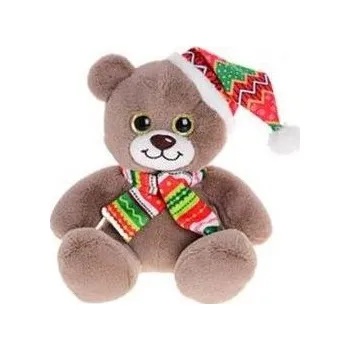 plyšák Mikrotrading Zvířátko sedící velké oči s čepicí a se šálou 15 cm