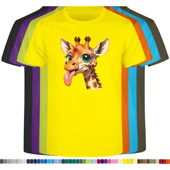Dívčí oblečení detske-levne-bavlnene-tricko-potisk-nezbedna-zirafa Barva: Yellow - žlutá, velikost: 104