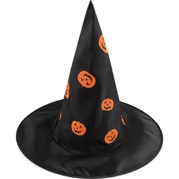 Karnevalový doplněk Karnevalový klobouk čarodějnický - pavučina, lebka, netopýr, dýně, čarodějnice, malé, 6 černá dýně