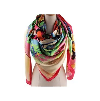 Šátek Velký saténový šátek s květy 130x135 cm - 1 ks - 22 pink