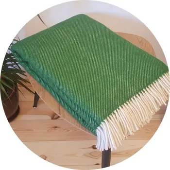 deka Vlněná deka se střapci – novozélandská vlna, 500 g/m2, zelená 160 x 200 cm