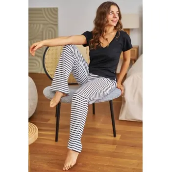 Dámské pyžamo Dámské pyžamo Doctor Nap 7243 - viskóza Černo-bílá XL