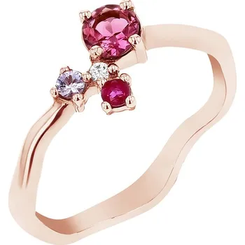 Prsten Stříbrný cluster prsten s turmalínem, tanzanitem, rubínem a diamantem Roche