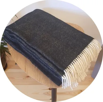 deka Vlněná deka se střapci – 100% vlna, 500&nbsp;g/m2, šedo-modrá 160 x 200 cm