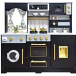 Derrson Dřevěná kuchyňka XXL interaktivní s oknem a tekoucí vodou, black pearl