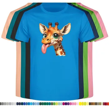 Dívčí oblečení detske-levne-bavlnene-tricko-potisk-nezbedna-zirafa Barva: Azure - azurově modrá, velikost: 116