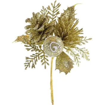Vánoční dekorace Větvička MagicHome s šiškou, zlatá