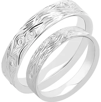 Prsten Snubní prsteny s ruční rytinou motivu dřeva a diamanty Dyanna