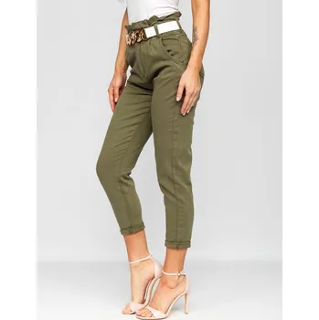 Dámské kalhoty Khaki dámské džíny s vysokým pasem a páskem Bolf LA687 - S