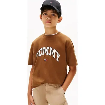 Dětské bavlněné tričko Tommy Hilfiger KB0KB09939.128.176.9BYA hnědá 82X, vel. 164