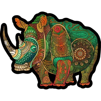 Puzzle Coolkousky Puzzle dřevěné sololak v krabičce, 132 dílků, 26 × 20 cm, Nosorožec