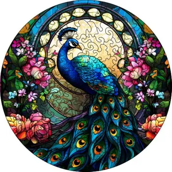 Puzzle Coolkousky Puzzle 27 cm, v krabičce, 15 × 15 × 4,6 cm, Páv