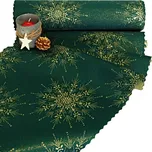 Vánoční běhoun v metráži - Zlatá vločka - zelený 38 pouze střih