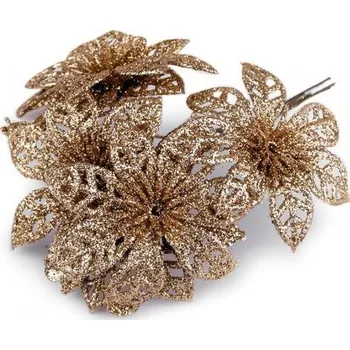 Vánoční dekorace Vánoční hvězda 7 cm na drátku s glitry, měděná