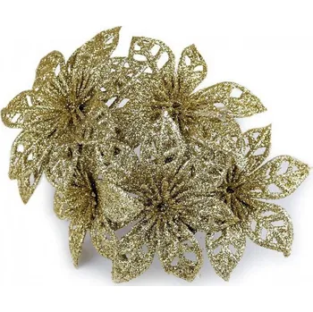 Vánoce Vánoční hvězda 7 cm na drátku s glitry, zlatá