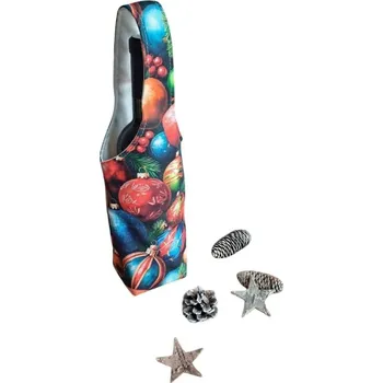 Dárková taška Dárková textilní taška na lahev - Vánoce - s motivem vánočních ozdob