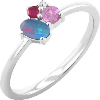 Prsten Zlatý cluster prsten s opálem, rubínem, safírem a diamantem Bluma