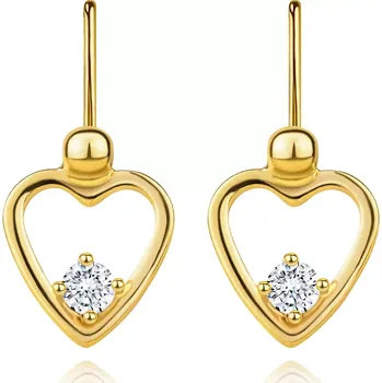 Náušnice Náušnice ze žlutého 14K zlata - obrys srdce s čirými zirkony, dětská brizura