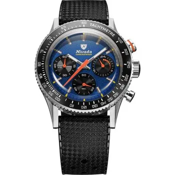 Hodinky Nivada Grenchen Chronoking Mecaquartz Racing Blue - Inter. Bezel - Black Rubber Tropic + 5 let záruka a dárek ZDARMA