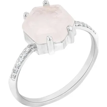 Prsten Zásnubní prsten s hexagon měsíčním kamenem a diamanty Carrie