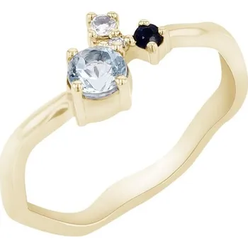 Prsten Stříbrný cluster prsten s akvamarínem, safírem, měsíčním kamenem a diamantem Roche