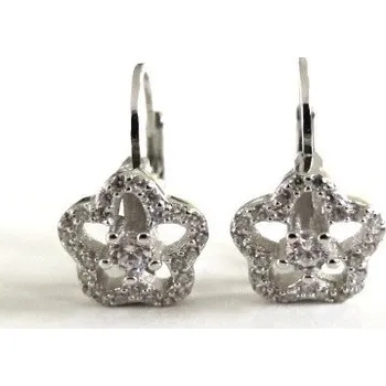 Náušnice Stříbrné náušnice kytička se zirkony 16mm 2,60g Rhodium Stříbro 925/1000