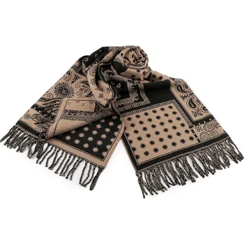 Šála Šála zimní / pléd s třásněmi 62x185 cm - 21 béžová černá