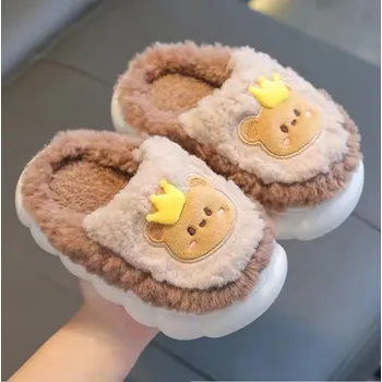 Dětská sálová obuv Dětské zimní nazouvací pantofle - bačkory se zvířátky (vel. 24-36 EUR) Barva: Kávový medvěd 1, Velikost EUR: 24-25